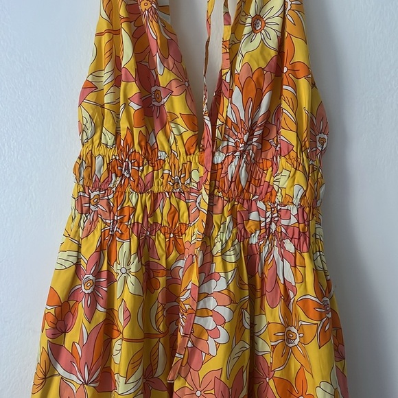 J. Crew Collection V-neck Floral Yellow Orange Print Maxi Dress Size XS - Picture 6 of 13